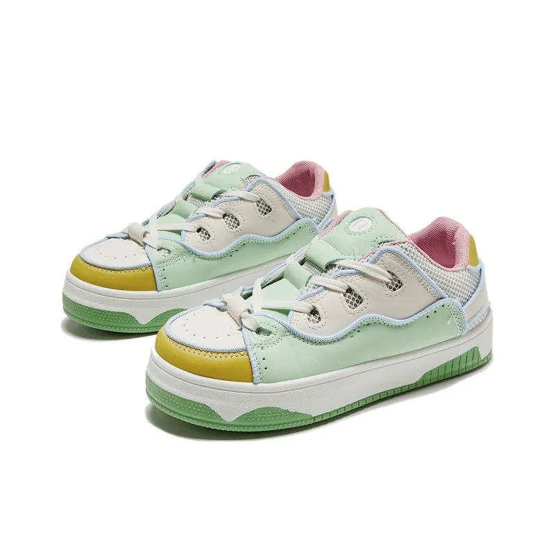 Yiya Dopamine Dressing Versatile Minimalist Style Low-Top Skateboard Shoes Women's Green Yellow-3