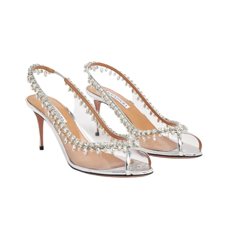 AQUAZZURA Temptation One Strap Sandals 7.5cm Women's Silver-3
