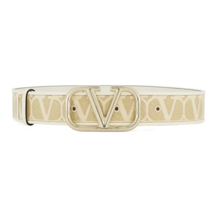 Valentino Logo Identification Cotton Belt Women's Beige Width: 4CM-0