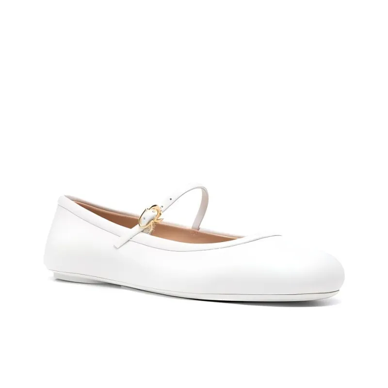 GIANVITO ROSSI Round-toe Leather Ballerina Shoes-2