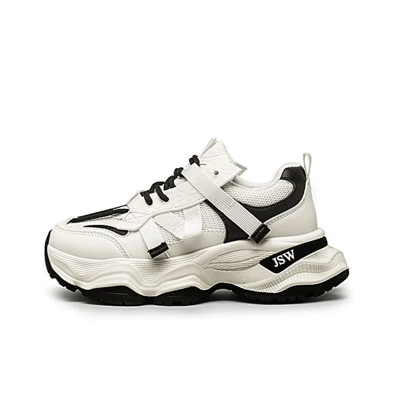 JEANSWEST Chunky Sneakers Women's Low Top White Black/Beige-0