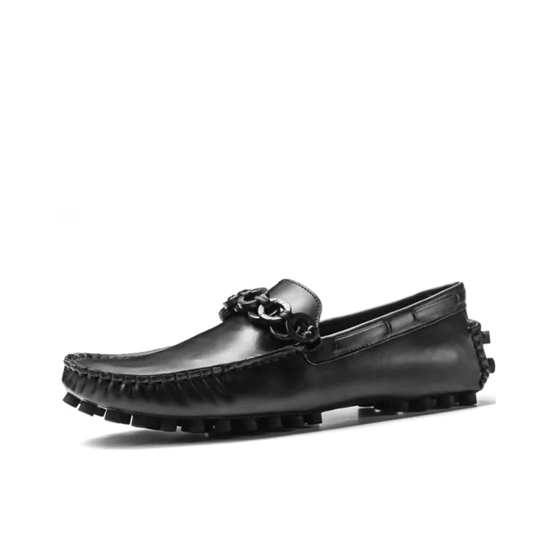 NORVINCY Trendy Man Solid Color Flat Toe Black Small Leather Shoes Unisex-0