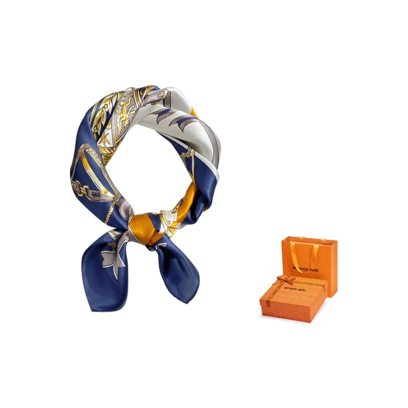 MITHAOL KUSC 100% Mulberry Silk Silk Scarves Women's Elegance Blue-1