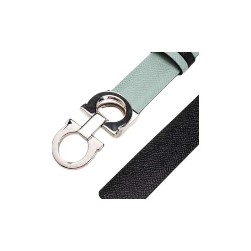 FERRAGAMO Double-Sided Gancini Buckle Design Calfskin Leather Belts Women's Green Width: 2CM-1