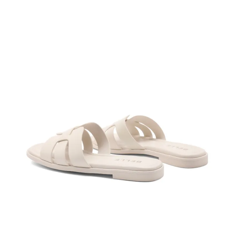 BELLE Rubber Sole Abrasion-Resistant Slide Slippers Women's Ecru Brown-3