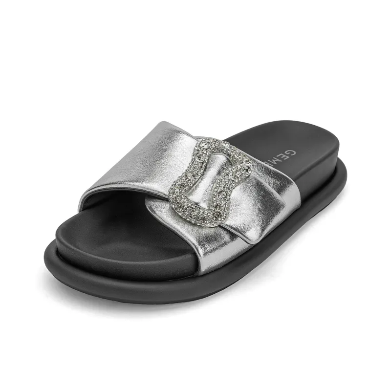 GEMEIQ PU Polyurethane Stitching Rhinestone Quiet Slip Resistant Slide Slippers Women's-0