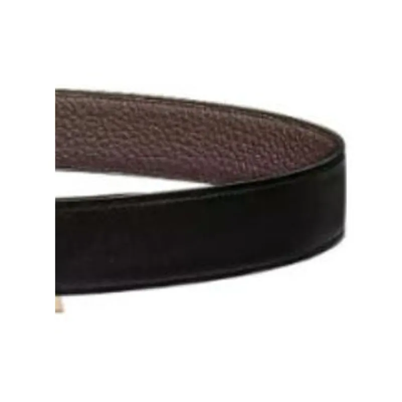 HERMES Logo Sign Calfskin Brass Metal Leather Belts Men's Black Width 3.2CM-2