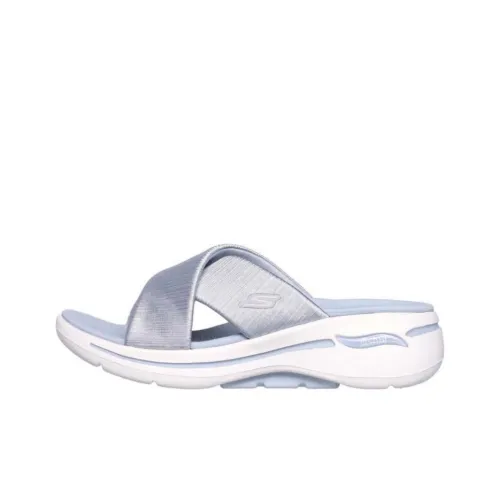 Skechers GO WALK Slide Slippers Women's Blue Silver