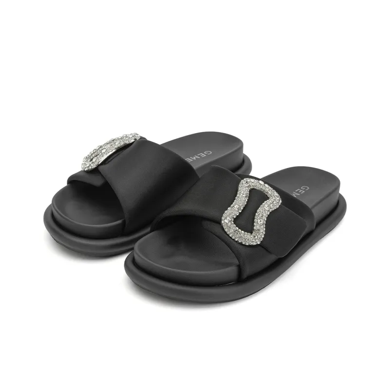 GEMEIQ PU Polyurethane Stitching Rhinestone Quiet Slip Resistant Slide Slippers Women's-7
