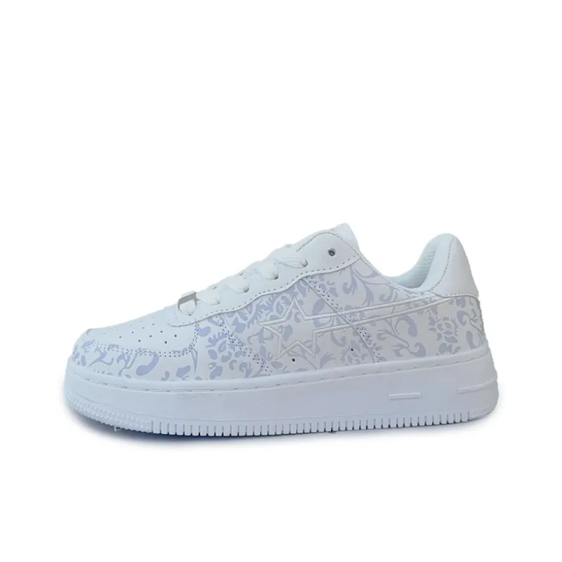 LIANGHUO Slip Resistant Cushioning Wear Resistant Low Top Skateboard Shoes Unisex Blue And White Porcelain-0