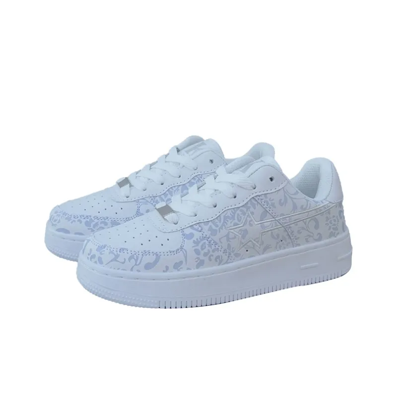 LIANGHUO Slip Resistant Cushioning Wear Resistant Low Top Skateboard Shoes Unisex Blue And White Porcelain-1