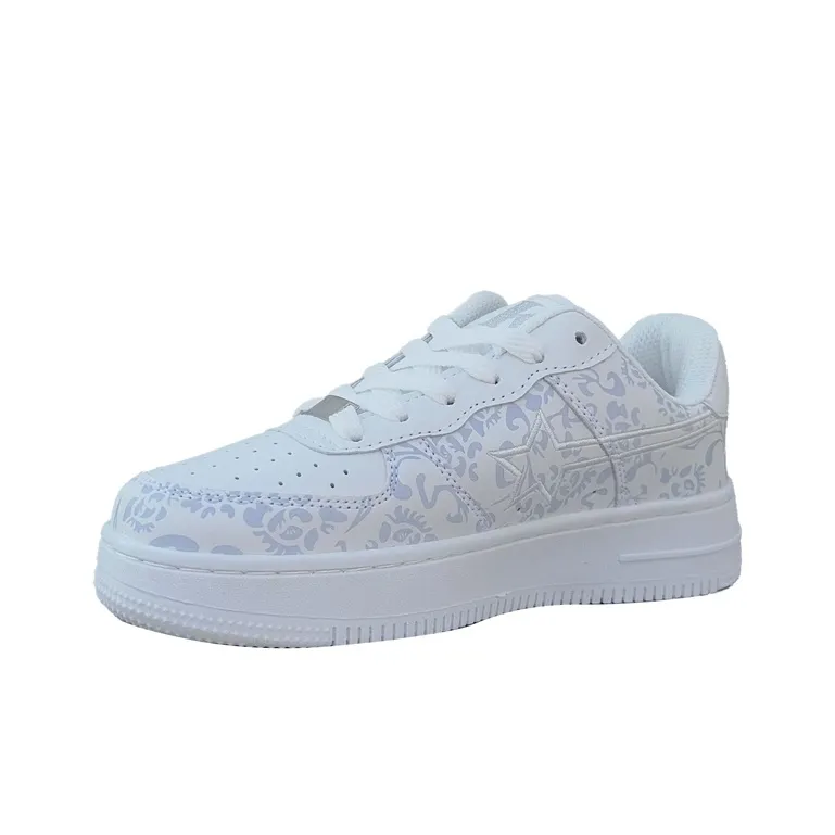 LIANGHUO Slip Resistant Cushioning Wear Resistant Low Top Skateboard Shoes Unisex Blue And White Porcelain-3