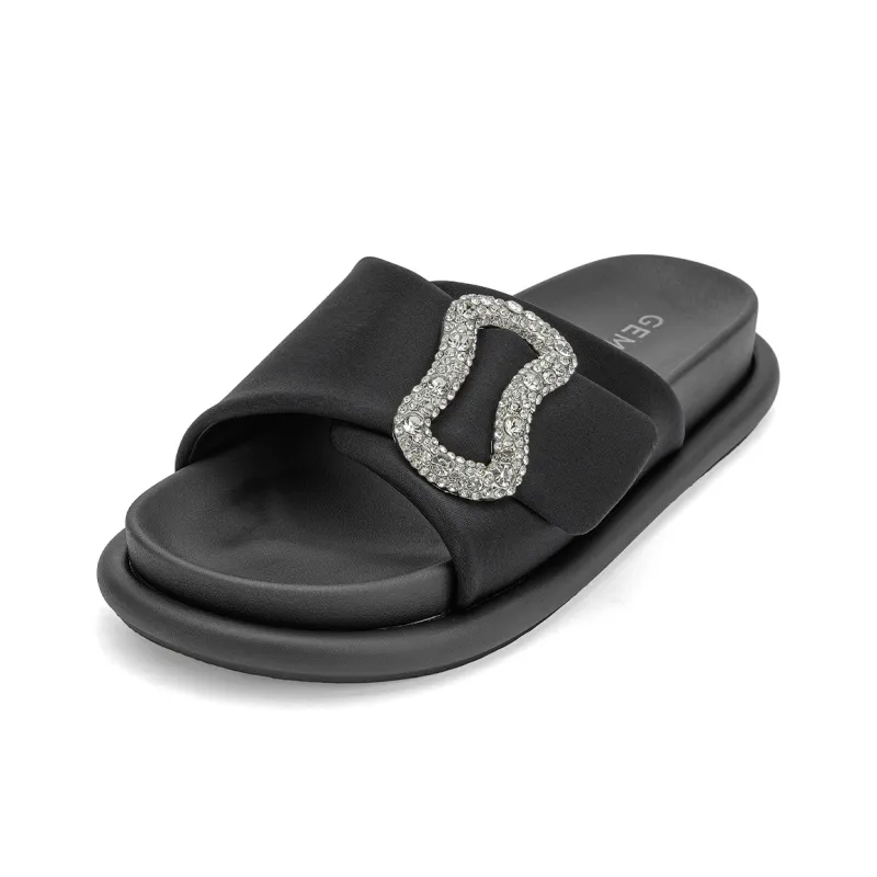 GEMEIQ PU Polyurethane Stitching Rhinestone Quiet Slip Resistant Slide Slippers Women's-6