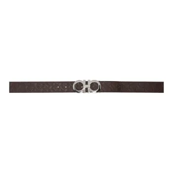 FERRAGAMO Pattern Embossed Calfskin Leather Belts Men's Brown Width: 3CM