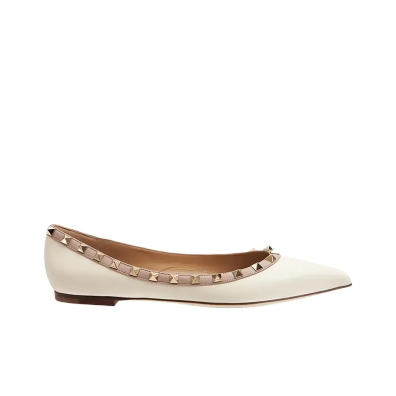 Valentino ROCKSTUD Casual Single Shoes Women's Ivory-1