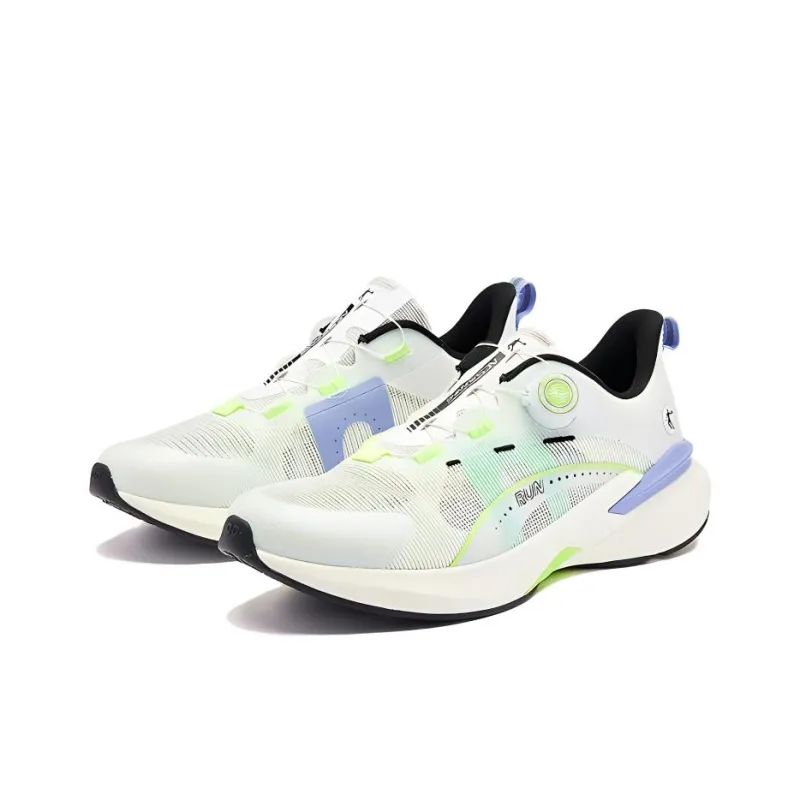 QIAODAN Anti Slip And Wear Resistant Breathable Low Top Sprint Running Shoes Men's Jordan White Phantom Green-2