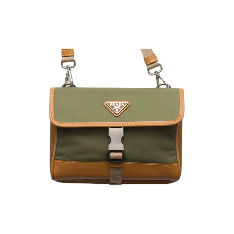 PRADA Leather With Nylon Shoulder Bag, Crossbody Bag Men's Khaki & Camel-1