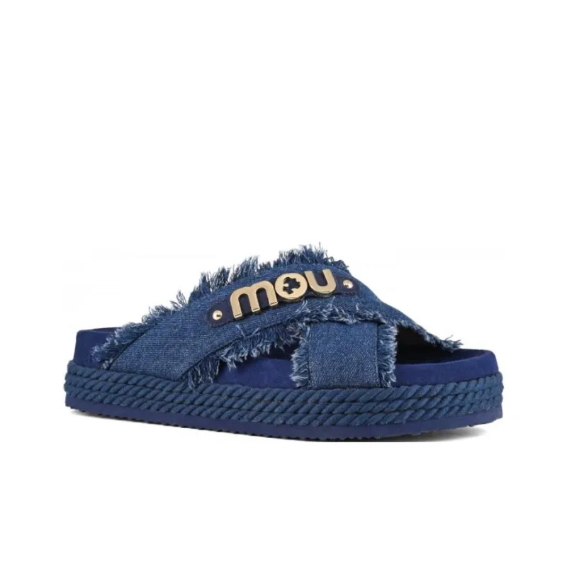 MOU Slide Slippers Women's Denim-3