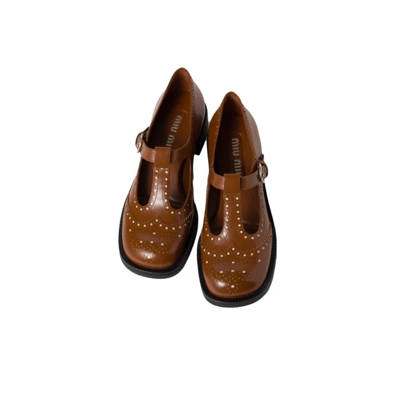 MIU MIU Platform Casual Single Shoes Women's Brown-4