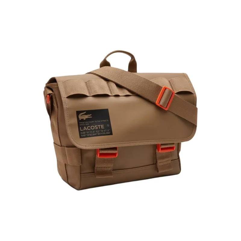 LACOSTE PVC Messenger Bag, One Shoulder Handbag, Crossbody Bag Regular Men's Brown-1