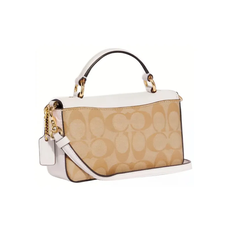 COACH Cow Leather Handbag Shoulder Bag Crossbody Bag Small Size Women's Khaki & Chalk White-2