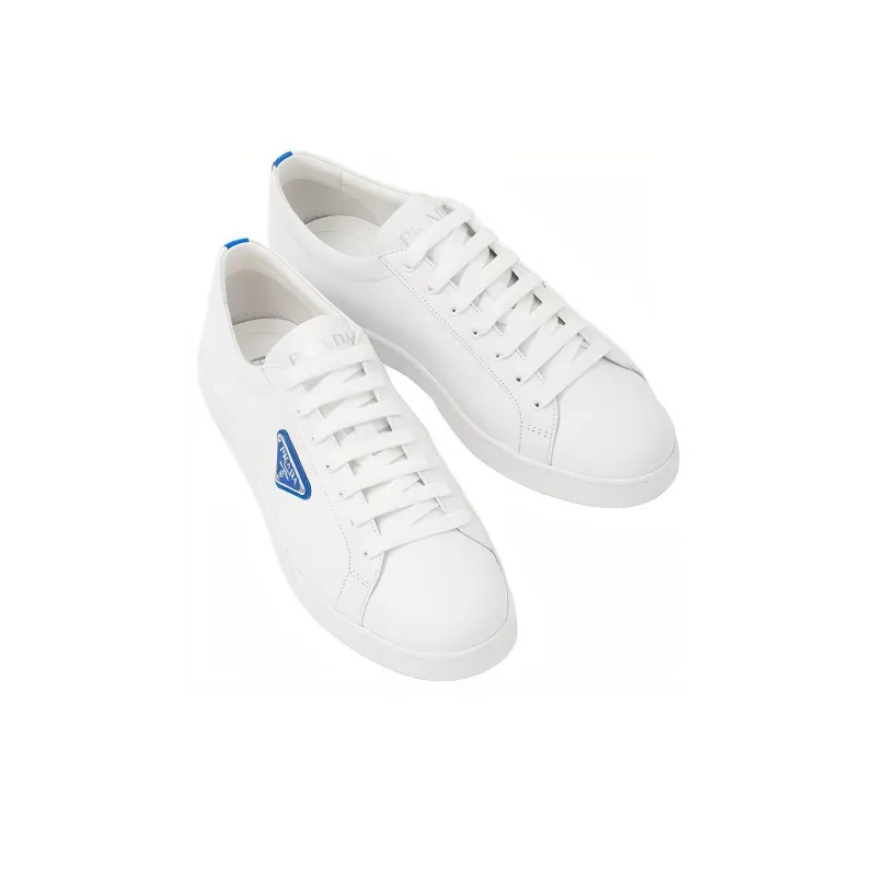 PRADA Brushed Sneakers Leather White White Cobalt Blue-3