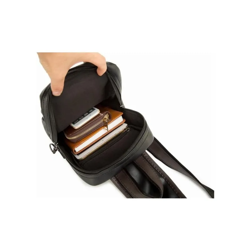 VIHUS Microfiber Synthetic Leather One Shoulder Crossbody Sling Bags Large Size Men's Black-4