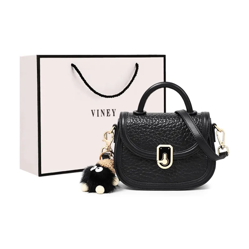 VINEY Cow Leather Shoulder Bag Crossbody Bag Saddle Bag Handbag Regular Women's Ecru/Black-6