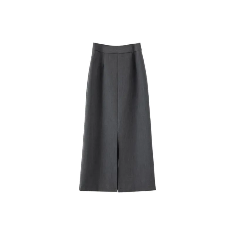 Late White Casual Long Skirts Women's Gray-3