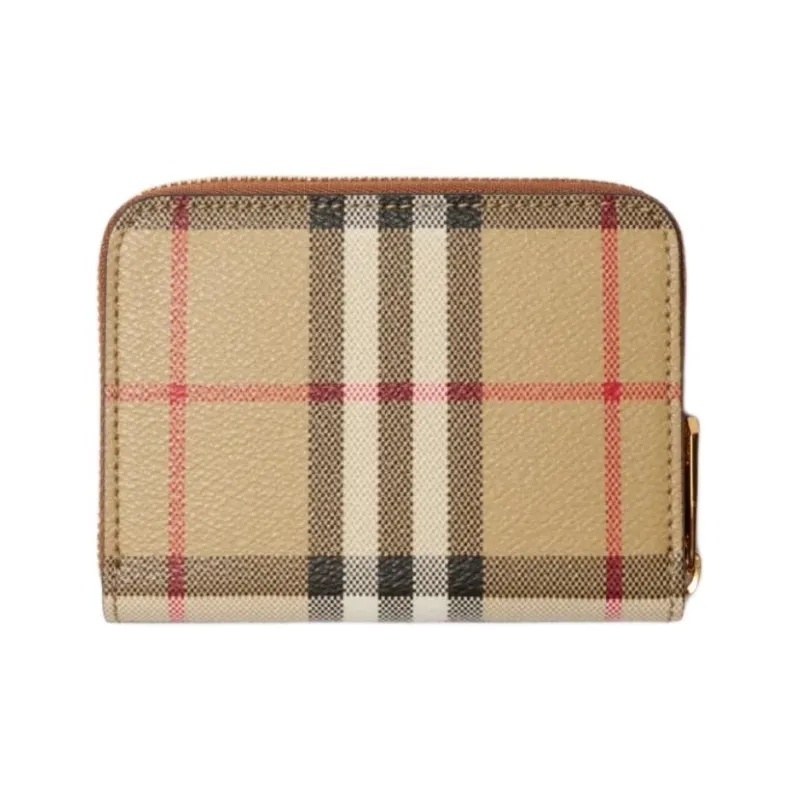 Burberry Calfskin Wallet Small Size Women's Beige-1