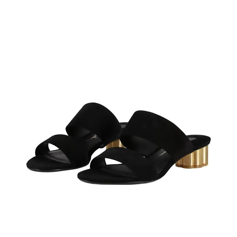 FERRAGAMO Rubber Sole Totem Leather Patchwork Slip-Resistant Slide Slippers Women's Black-2
