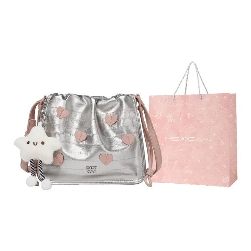 MEXICAN Polyurethane Leather Small Square Bag, Crossbody Bag, Shoulder Bag Small Size Women's Apricot/Silver