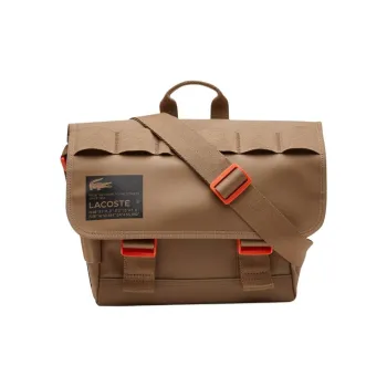 LACOSTE PVC Messenger Bag, One Shoulder Handbag, Crossbody Bag Regular Men's Brown