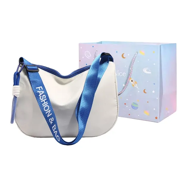 GOX Composite Cloth Shoulder Bag Regular Unisex White/Black/Sky Blue-6