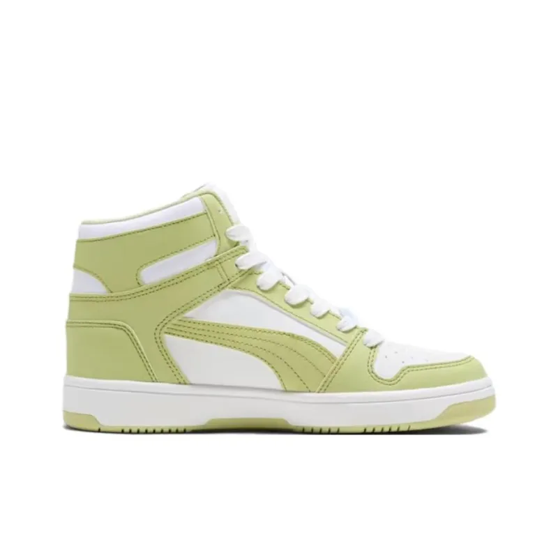 PUMA Rebound Layup Anti-Slip Wear-Resistant High-Top Skateboard Shoes Women's White Green-1