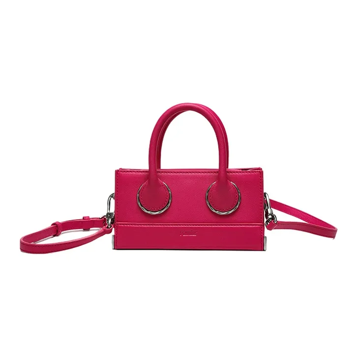 PAIMILAR Top Grain Cow Leather Shoulder Bag, Crossbody Bag, Handbag Regular Women's Pink/Black-4