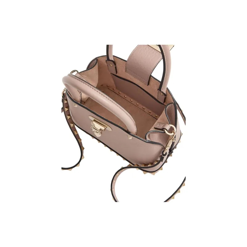Valentino GARAVANIRockstud Grained Calfskin Shoulder Bag Crossbody Bag Handbag Small Size Women's Light Pink-5