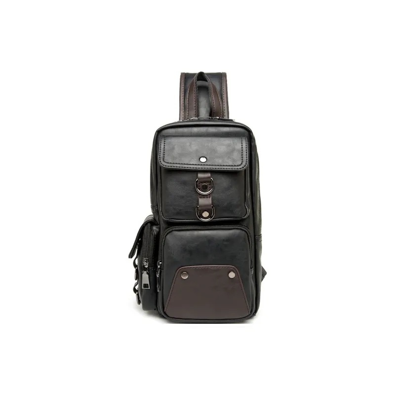 VIHUS Microfiber Synthetic Leather One Shoulder Crossbody Sling Bags Large Size Men's Black-0