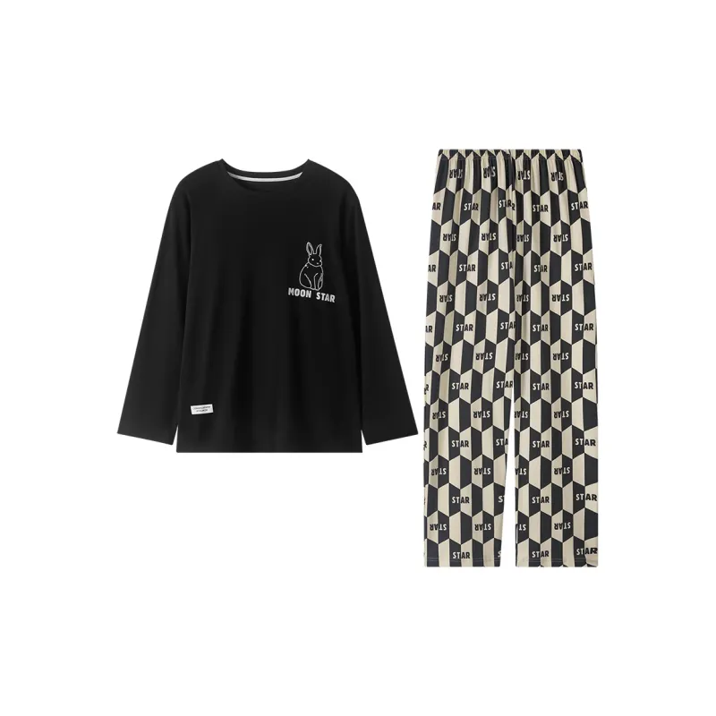 Montagut Pajama Set Unisex Two Piece Set Black-0