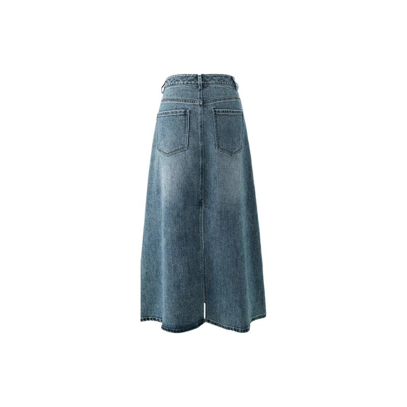 YALIDA Denim Long Skirts Women's Blue-1