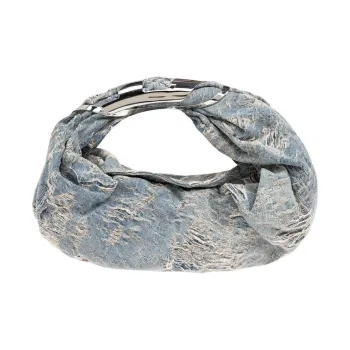 DIESEL Grab D Distressed Denim Hobo Bag