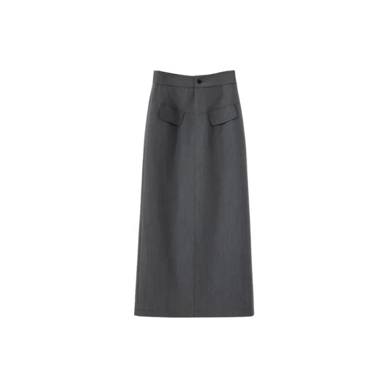 Late White Casual Long Skirts Women's Gray-2