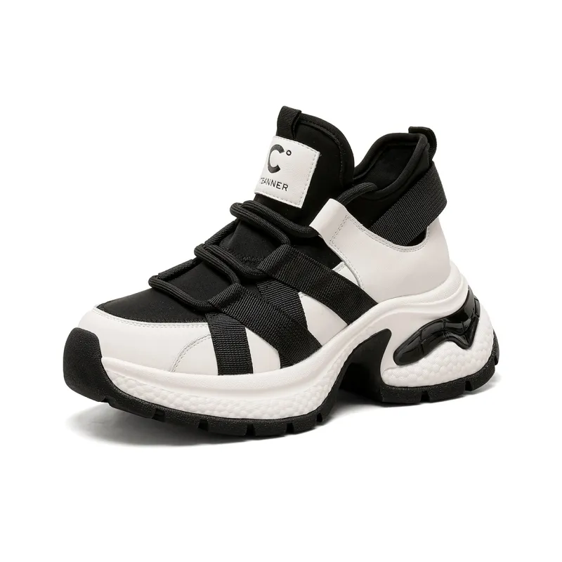 C°BANNER Low Top Chunky Sneakers Women's Black Beige-1