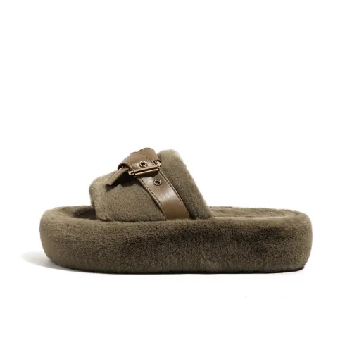 HUANQIU Quiet Abrasion-Resistant Slide Slippers Women's Khaki