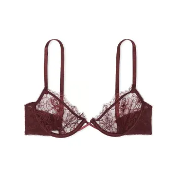Victoria's Secret Very Sexy Leopard Embroidery Unlined Low Cut Demi/BB Bra Women's Burgundy Brown