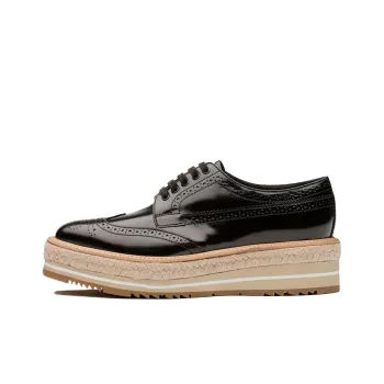 PRADA Brogue Trim Microsole Brushed Leather Shoes 'Black' Women's