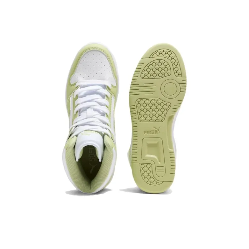 PUMA Rebound Layup Anti-Slip Wear-Resistant High-Top Skateboard Shoes Women's White Green-3