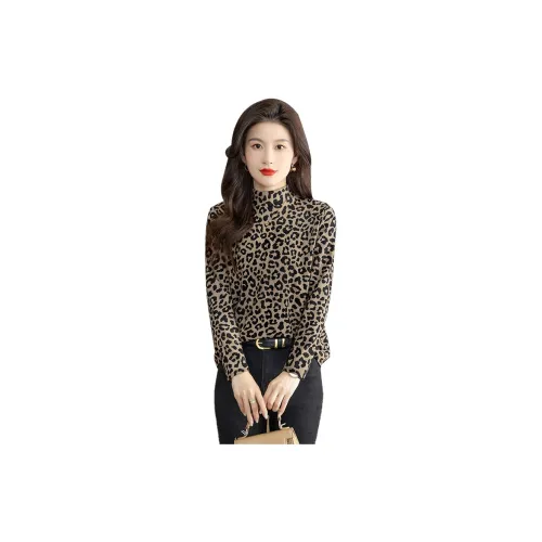 Cypress House T-Shirts Women's Black Coffee Leopard Print