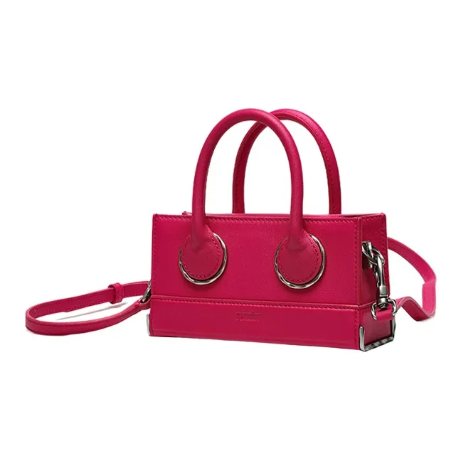 PAIMILAR Top Grain Cow Leather Shoulder Bag, Crossbody Bag, Handbag Regular Women's Pink/Black-5