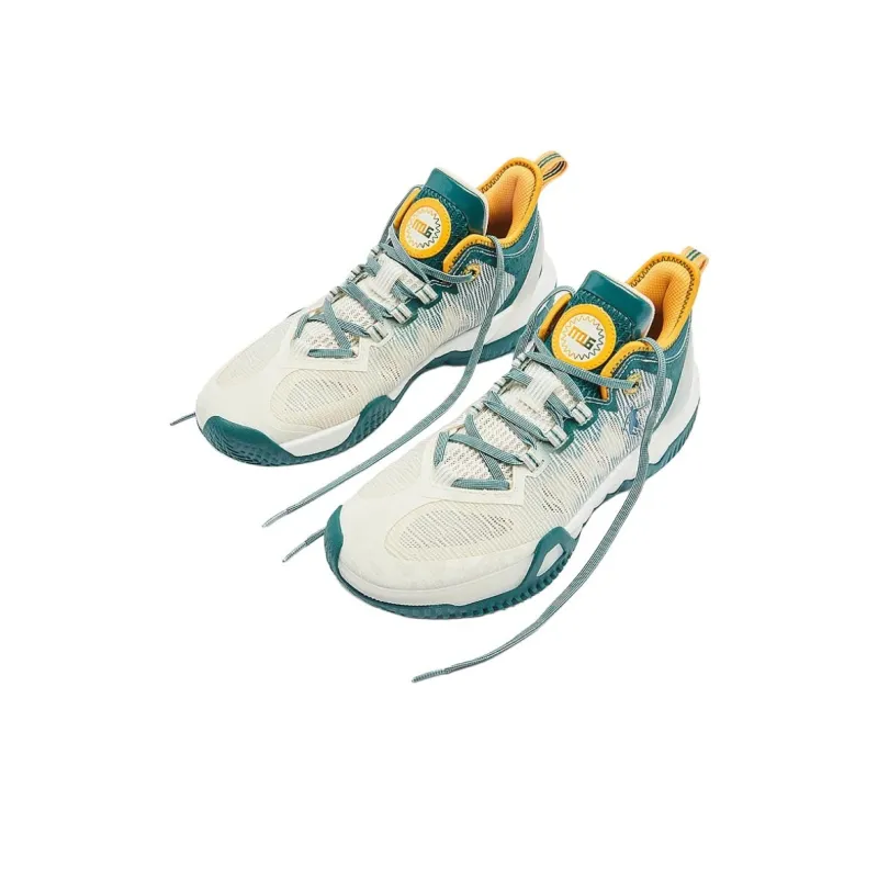QIAODAN Cushioned Slip-Resistant Low-Top Basketball Shoes Men's White Green-2
